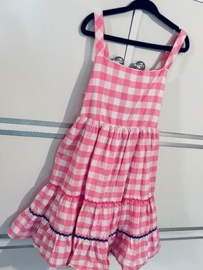 Tahari Girl’s  Pink/White Gingham Sleeveless Dress Sz 7